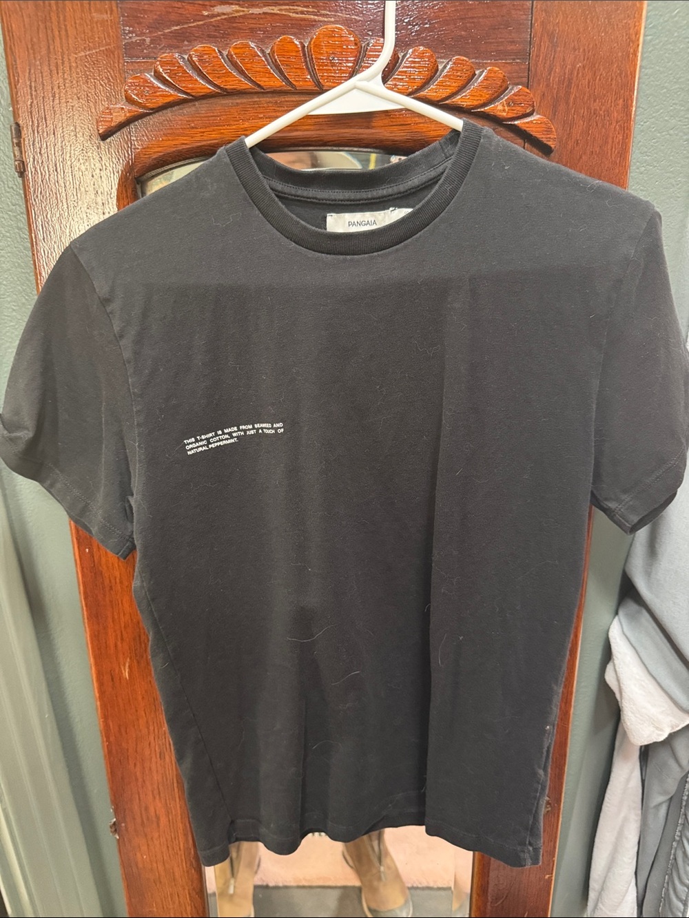 Pangaia Black Short Sleeve Crew Tee with Small White Chest Text